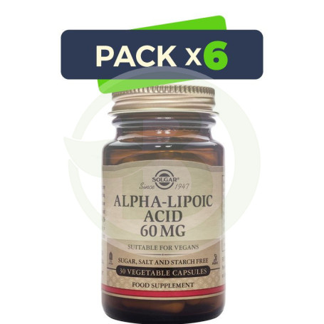 Pack 6x Ácido Alfa Lipoico 60Mg. 30 Cápsulas Solgar