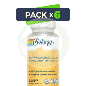Pack 6x Ashwagandha Shoden con Magnesio 60 Cápsulas Vegetales Solaray