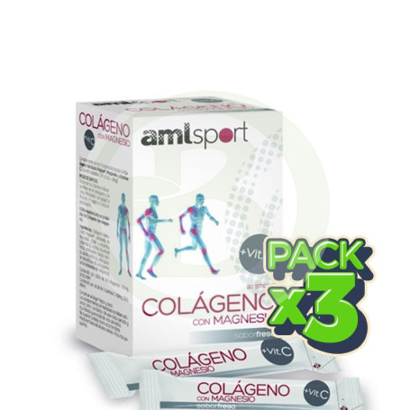 Pack 3x Colágeno con Magnesio + Vitamina C 20 Sticks AML Sport Ana Mª La