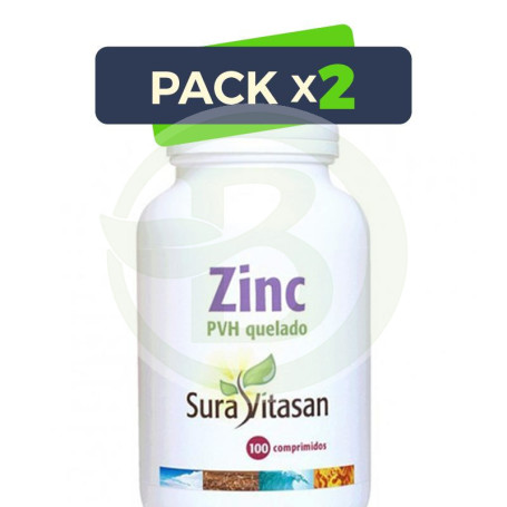 Pack 2x Zinc PVH Quelado 25Mg. 100 Cápsulas Sura Vitasan