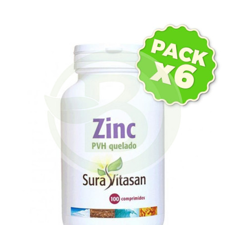 Pack 6x Zinc PVH Quelado 25Mg. 100 Cápsulas Sura Vitasan