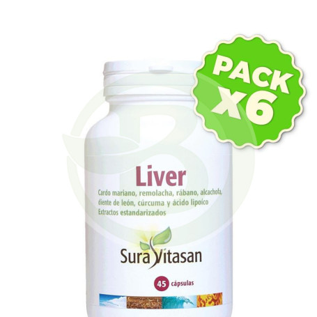 Pack 6x Liver 650Mg. 45 Cápsulas Sura Vitasan