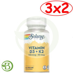 Pacote 3x2 D3 e K2 (MK7) 60 Cápsulas Solaray