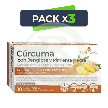 Pack 3x Cúrcuma + Jengibre + Pimienta Negra 30 Cápsulas Natysal