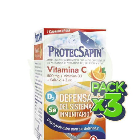 Pack 3x Protecsapin Vitamina C + D3 + Selenio + Zinc 60 Cápsulas Natysal