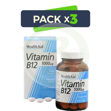Pack 3x Vitamina B12 50 Comprimidos Health Aid