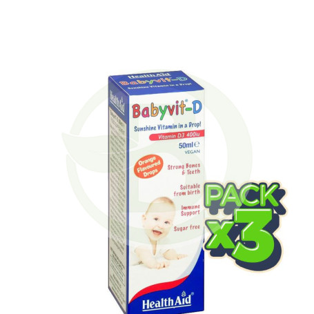 Pack 3x Babyvit D Gotas 50ML. Health Aid