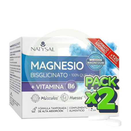 Pack 2x Magnesio Bisglicinato Quelado + B6 120 Comprimidos Natysal
