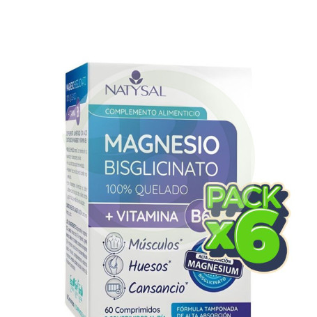 Pack 6x Magnesio Bisglicinato con B6 180 Comprimidos Natysal