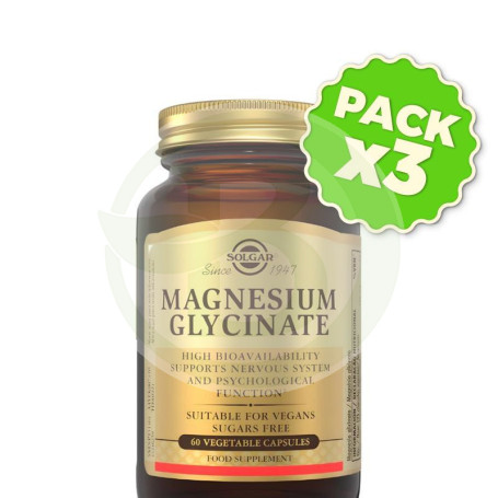 Pack 3x Magnesio Bisglicinato 60 Cápsulas Solgar