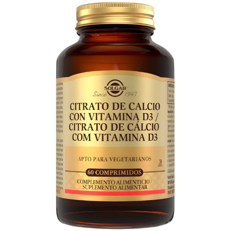 Citrato de Cálcio com Vitamina D3 60 Comprimidos Solgar