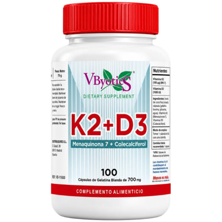 Vitamina D3+K2 Menaquinona Mk7+D3 100 Pérolas Vbyotics