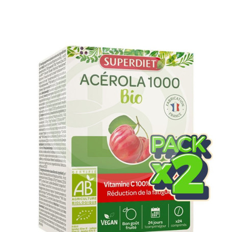 Pack 2x Acerola 1000 (Vitamina C) Bio 24 Comprimidos Superdiet