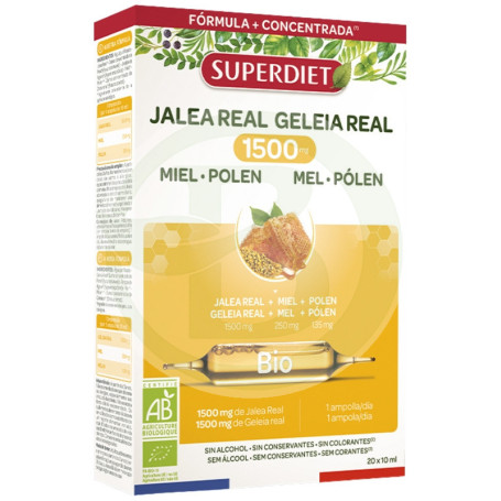 Geleia Real Mel + Pólen Bio 1500mg 20 Ampolas Superdiet