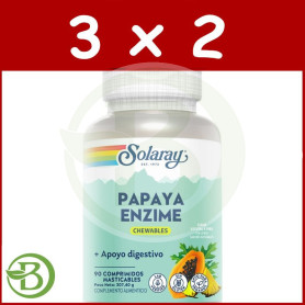Pack 3x2 Papaya Enzyme 90 Comprimidos Masticables Sabor Piña Solaray