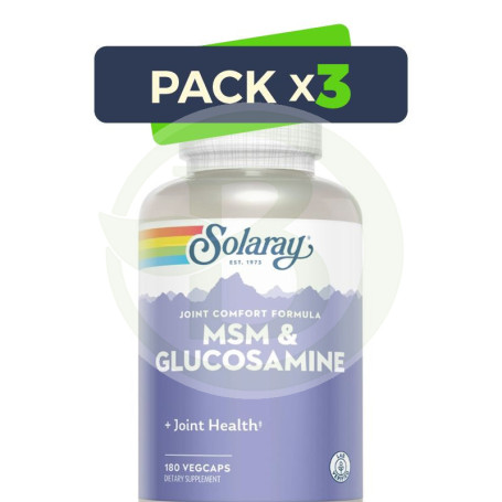 Pack 3x Msm y Glucosamine 180 Cápsulas Vegetales Solaray