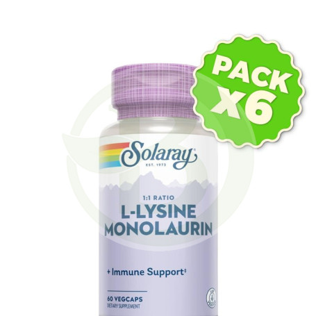 Pack 6x L-Lysine y Monolaurin 60 Cápsulas Vegetales Solaray