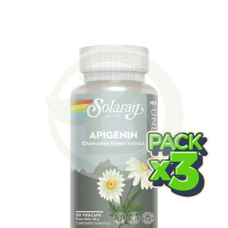 Pack 3x Apigenin Unlimit 30 Cápsulas Vegetales Solaray