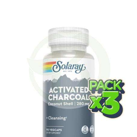 Pack 3x Carbón Activado 90 Cápsulas Vegetales Solaray