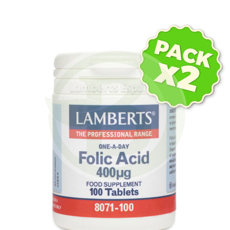 Pack 2x Ácido Fólico 400µg. Lamberts